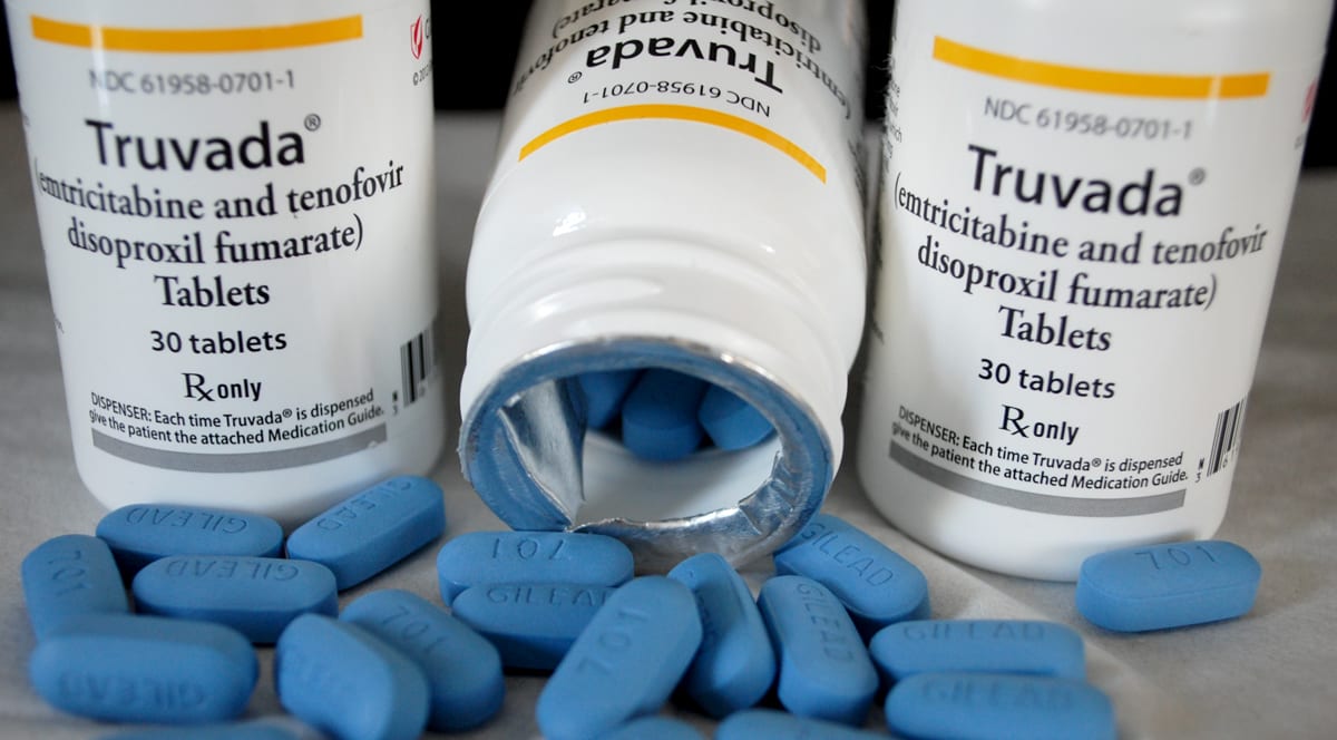 Three bottles of Truvada, the HIV prevention drug, also known as PrEP.